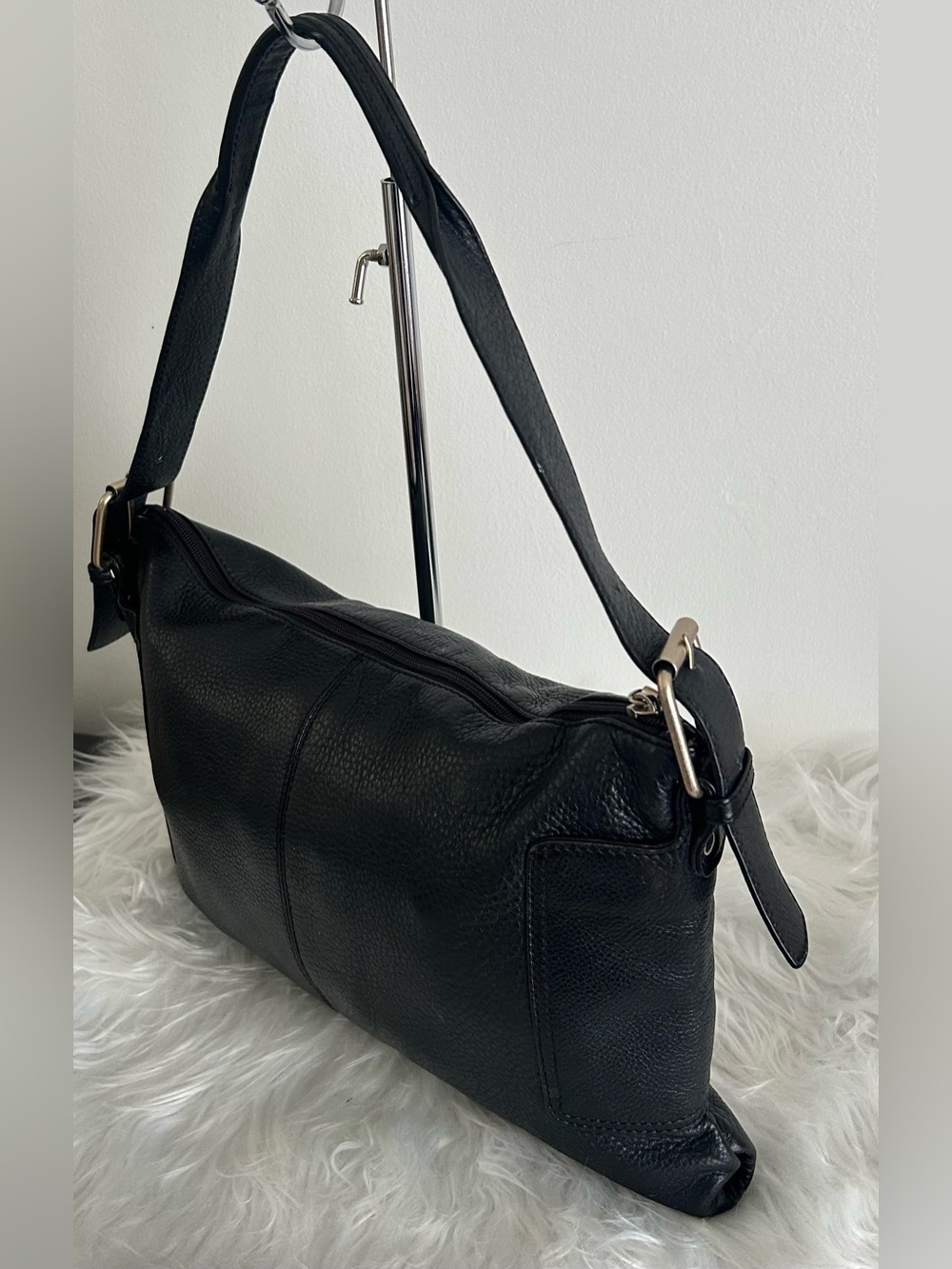 HOBO Black Pebbled Leather Zip Top Shoulder Bag Soft Leather Purse - Picture 8 of 11